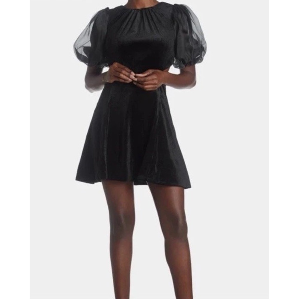 Bardot Marina Mini Dress 4 Black Velvet Glam Backless Puff Sleeve Holiday Sexy